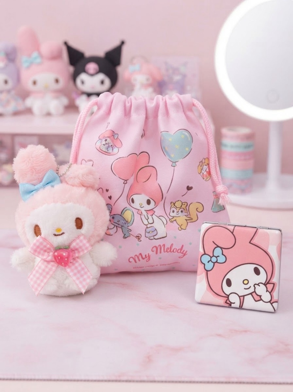 Brand new Sanrio My Melody 3-piece gift set featuring an adorable plush keychain